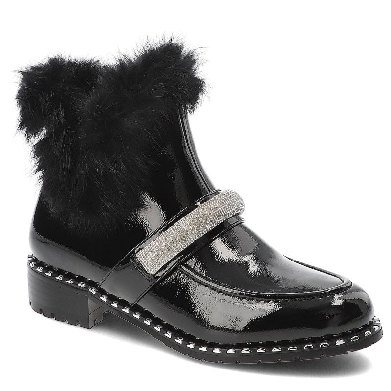 Czarne Botki S.Barski Eleganckie Obuwie Damskie Z Futerkiem