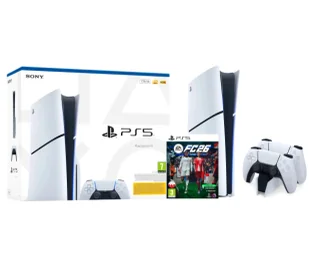 Sony PlayStation 5 Slim E Chassis PS5 1TB z napędem + Dodatkowy Pad + Stacja Ładowania DualSense + EA SPORTS FC 26 - Konsole Playstation - miniaturka - grafika 1