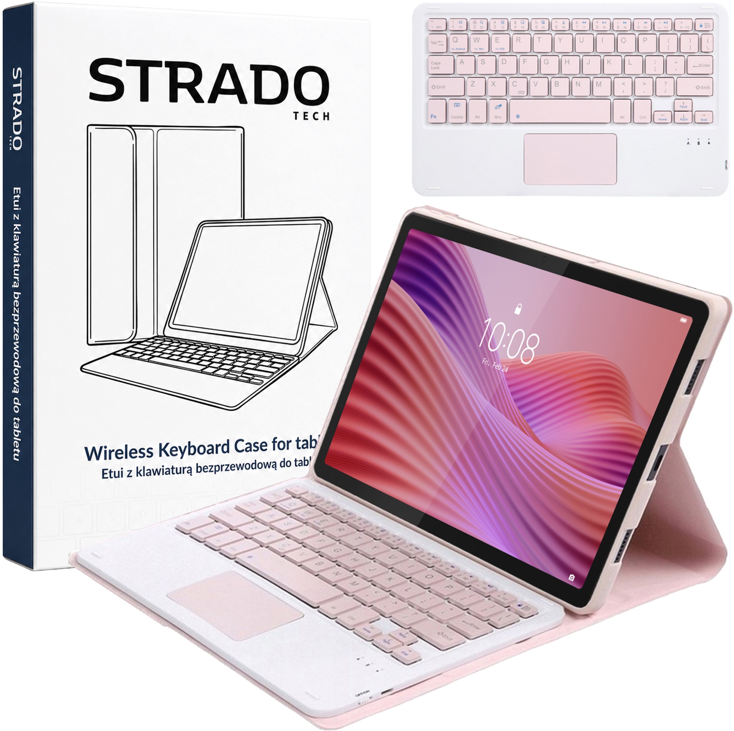 Strado Etui z klawiaturą touch do Lenovo Tab 10.1 2025, różowe - ochronne z podstawką