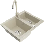 Zlewozmywaki z baterią - Mexen Carlos zlewozmywak granitowy 1,5-komorowy z baterią kuchenną Telma, beżowy - 6518-69-670200-69 - miniaturka - grafika 1