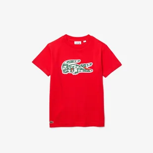 Lacoste Dziecięca koszulka bawełniana z nadrukiem krokodyla z okrągłymj dekoltem - Koszulki dla dziewczynek - miniaturka - grafika 1