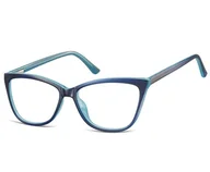 Okulary korekcyjne, oprawki, szkła - Okulary oprawki optyczne zerówki korekcyjne kocie oczy Sunoptic CP115B niebieskie - miniaturka - grafika 1