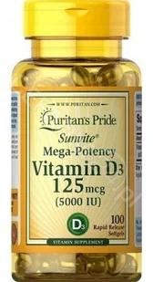 Puritan's Pride Witamina D3 5000 IU - 100 kapsułek - Witaminy i minerały - miniaturka - grafika 2