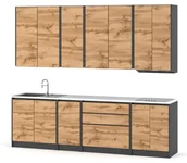 Meble kuchenne - Meble Kuchenne Drewniane Kuchnia Robo Lux 2.6m Szafki Modułowe Dąb Wotan - miniaturka - grafika 1