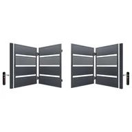 Ogrodzenia - Brama dwuskrzydłowa łamana Olaf ocynk RAL7016 struktura 400 x 158 cm z automatem - miniaturka - grafika 1