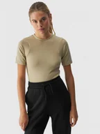 Koszulki sportowe damskie - Damski t-shirt crop-top 4F 4FWAW24TTSHF1806 - beżowy - miniaturka - grafika 1