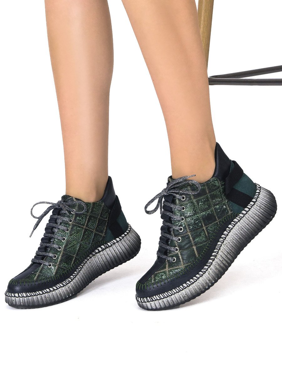 Maciejka Botki Damskie Skórzane Zielone-40