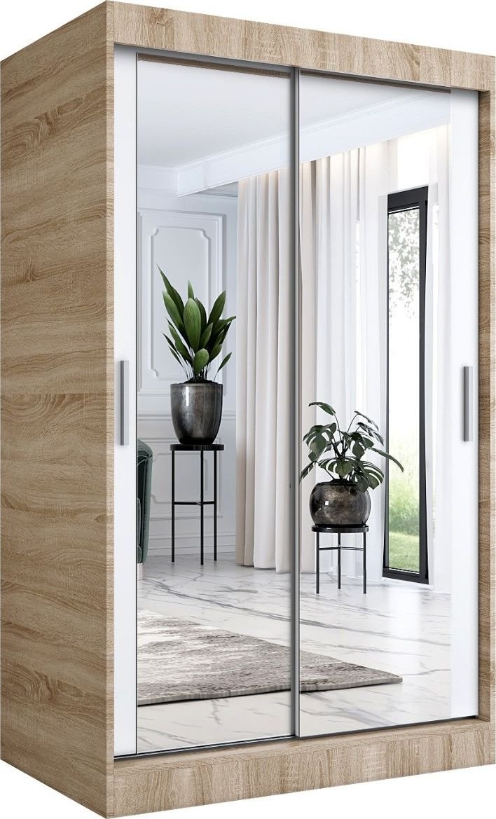 MKPOL Szafa przesuwna MODUO COMFORT 120 dąb sonoma/biała mat z dwoma lustrami