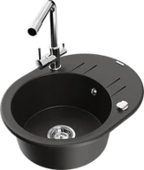 Zlewozmywaki z baterią - Mexen Kevin zlewozmywak granitowy 1-komorowy z ociekaczem i baterią kuchenną Duero, czarny/złoty metalik - 6517-75-671600-00 - miniaturka - grafika 1