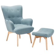 Fotele - Shumee Fotel z podnóżkiem jasnoniebieski VEJLE 38197 - miniaturka - grafika 1