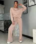 Dresy damskie - Komplet Dresowy Marina NOWA KOLEKCJA WIOSENNA Szerokie Nogawki Beż S - miniaturka - grafika 1