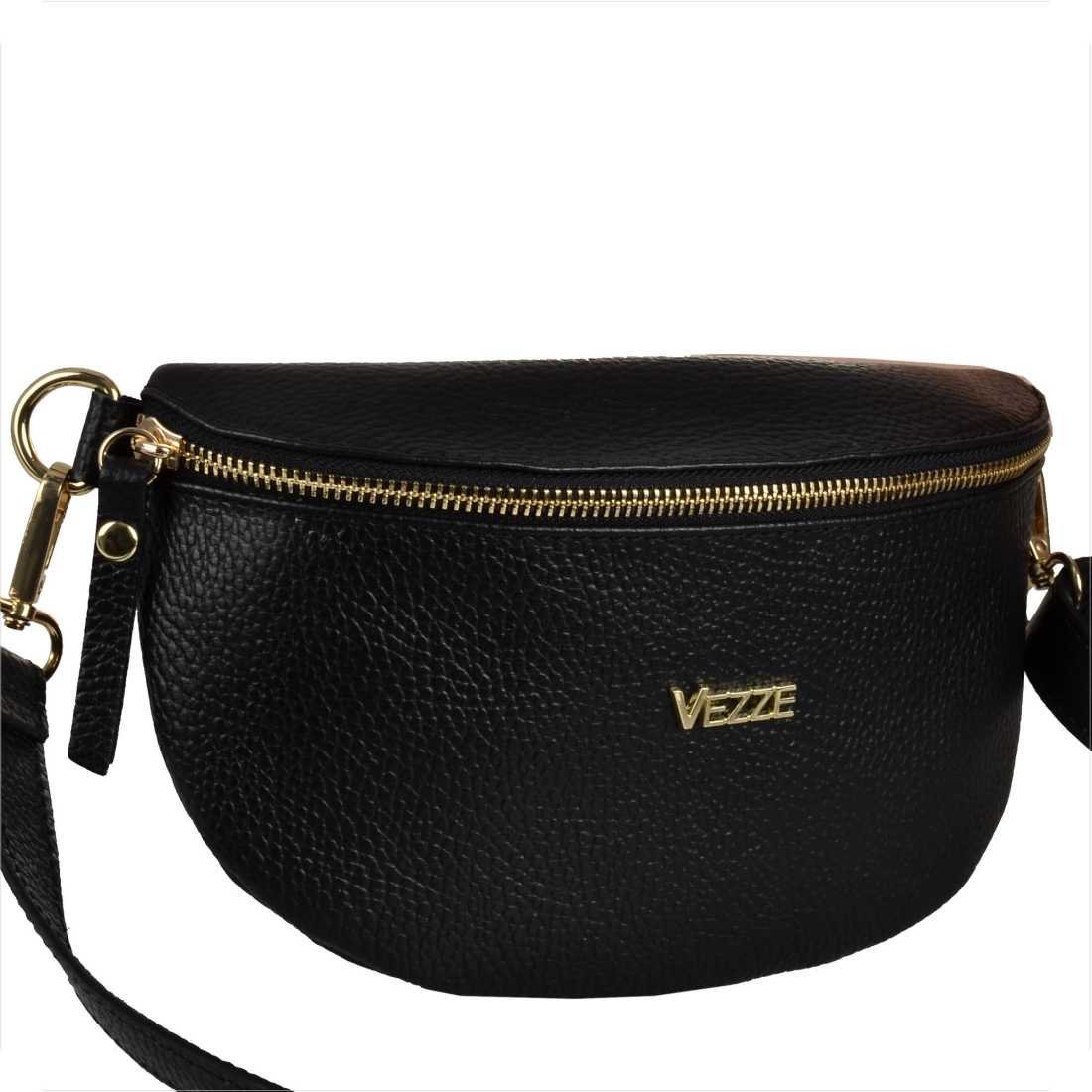 Włoska czarna nerka skóra naturalna z zamkiem