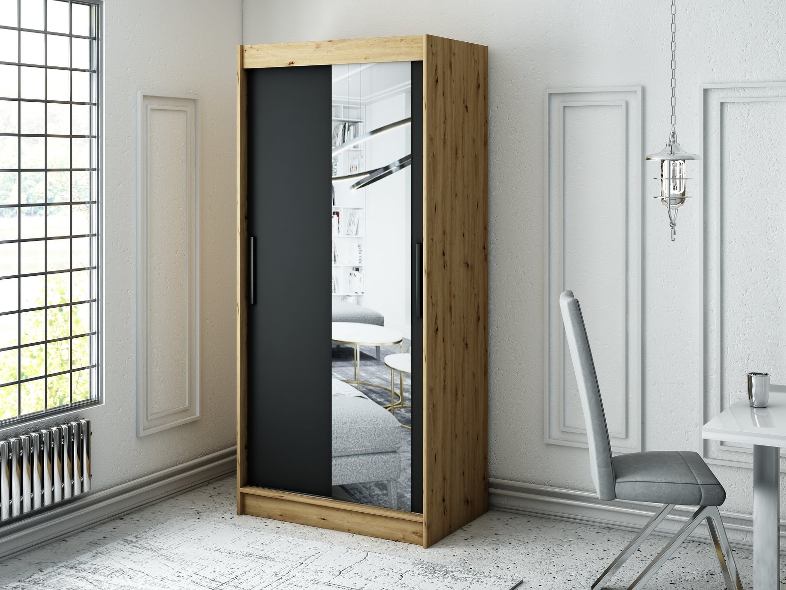 MINIO szafa 100 cm LETO T2 czarny mat / dąb Artisan