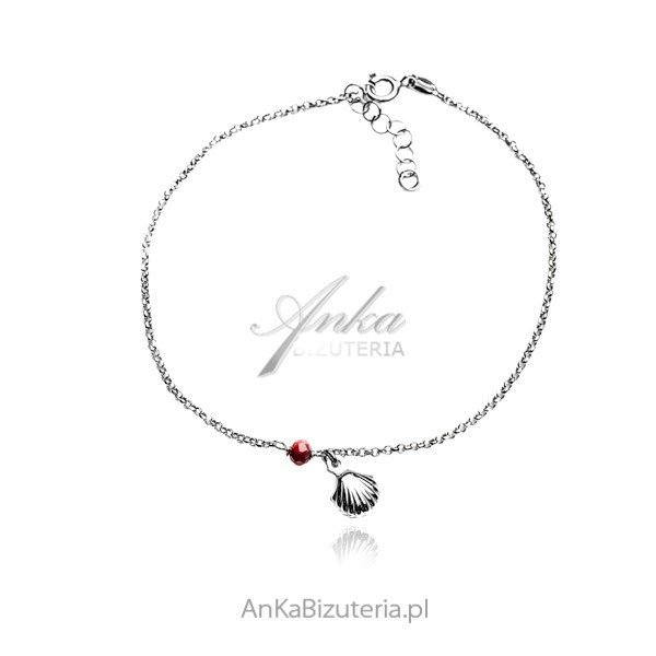 ankabizuteria.pl Bransoletka srebrna na nogę z czerwonym koralem i mu