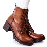 Botki damskie - Vinceza Botki Damskie Na Słupku Ocieplane Camel Dunaff brązowe - miniaturka - grafika 1