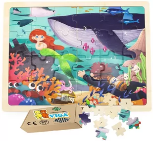 Drewniane Puzzle WIELORYB I SYRENKA dla najmłodszych Dzieci 2 3 4 5 lat latka 24 el VIGA - Zabawki sensoryczne - miniaturka - grafika 1