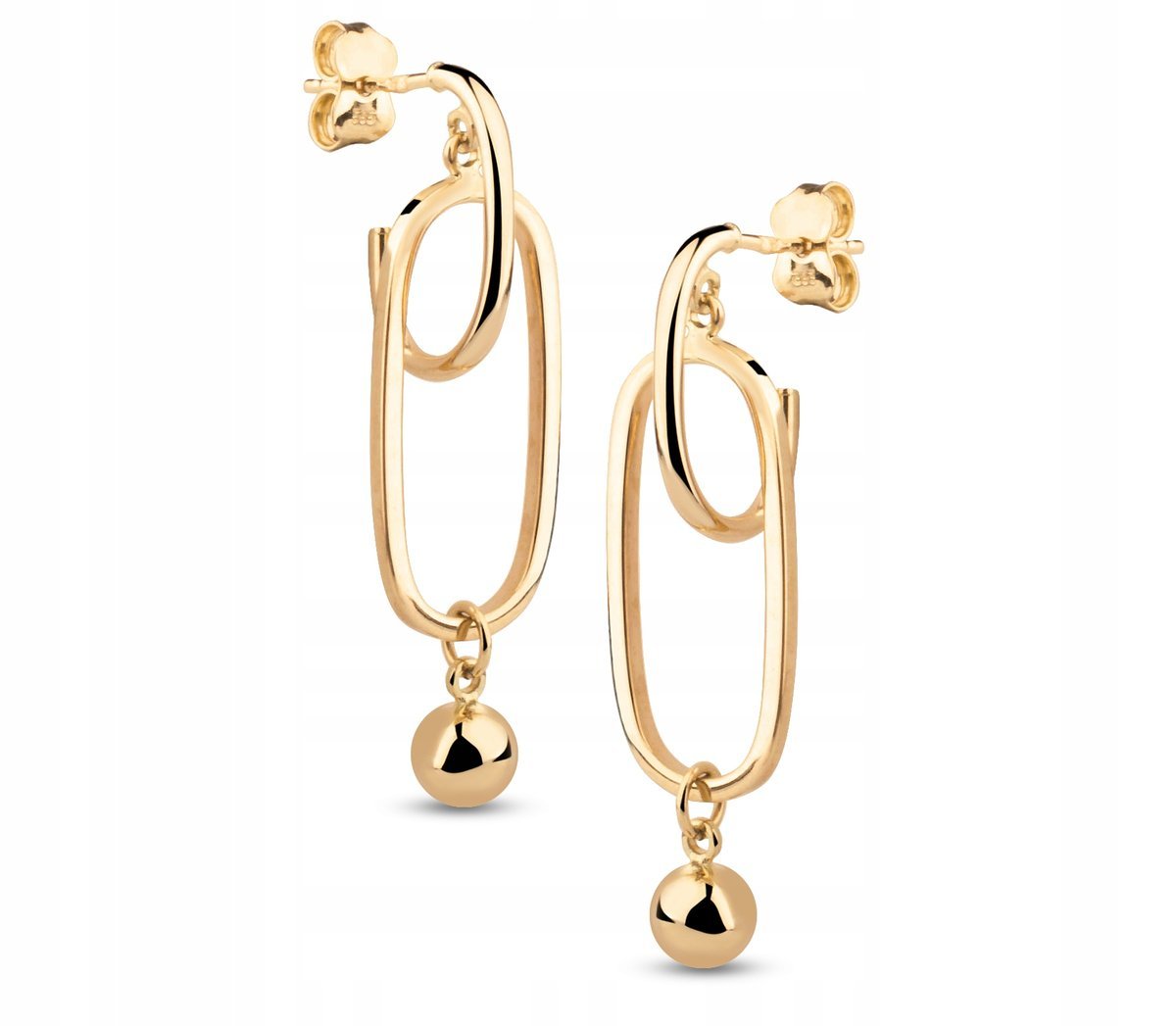 PIĘKNE ZŁOTE WISZĄCE KOLCZYKI NA SZTYFT KULKI 585