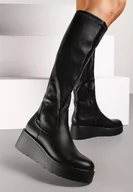 Kozaki damskie - Czarne Casualowe Kozaki na Platformie z Okrągłym Noskiem Tirinita - miniaturka - grafika 1