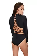 Stroje kąpielowe - Trendyol Damski kostium kąpielowy z długim rękawem, szczegółowy, tematyczny kostium kąpielowy, One Piece Swimsuit, czarny, 34 - miniaturka - grafika 1