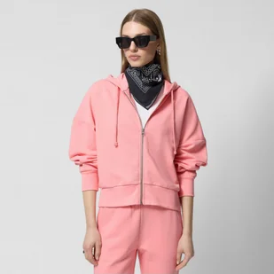 Damska bluza dresowa rozpinana z kapturem Outhorn OTHWSS24TSWSF1159 - różowa - Bluzy sportowe damskie - miniaturka - grafika 1