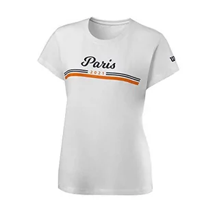 Koszulki męskie - Wilson T-shirt męski PARIS 2021 TECH T-SHIRT biały biały/niebieski (morski) / pomarańczowy M WRA800401MD - grafika 1