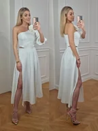 Sukienki - Sukienka balowa Amelia biała na ślub na jedno ramię z różą - PERFE - miniaturka - grafika 1