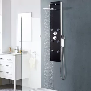 VidaXL Panel prysznicowy, szkło, 25 x 44,6 x 130 cm, czarny - Panele prysznicowe - miniaturka - grafika 1