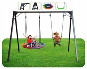 Place zabaw - Podwójna Huśtawka Ogrodowa ze Stelażem Linami Siedziskiem Bocianie Gniazdo - miniaturka - grafika 1