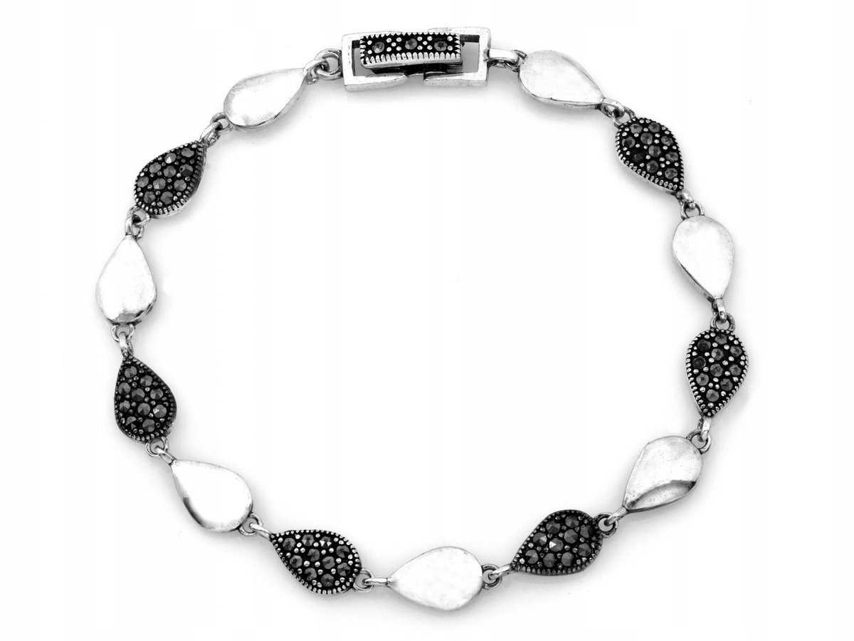 Bransoletka srebrna 925 KROPLE i markazyty elegancki design na prezent r20