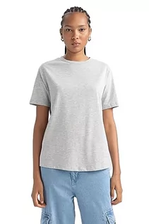 Koszulki i topy damskie - DeFacto Damska koszulka – klasyczna koszulka basic dla kobiet – wygodna koszulka dla kobiet, szary melanż, XL - grafika 1