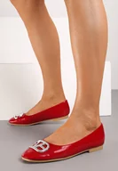 Baleriny - Czerwone Płaskie Lakierowane Balerinki z Cyrkoniową Ozdobą Evelinira - miniaturka - grafika 1