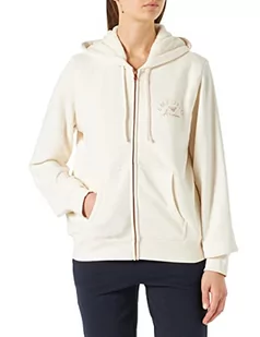 Emporio Armani Damska bluza z kapturem Fuzzy Fleece Full Zip Up, Pale Cream, M - Bluzy damskie - miniaturka - grafika 1