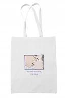 Torebki damskie - Torba Plażowa bawełniana Miłość Pocałunek Biała - miniaturka - grafika 1