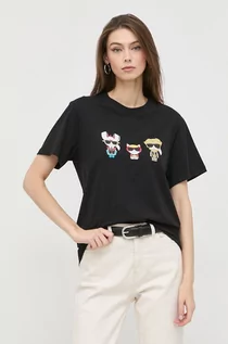 Koszulki i topy damskie - Karl Lagerfeld t-shirt bawełniany 225W1791 kolor czarny z nadrukiem - grafika 1