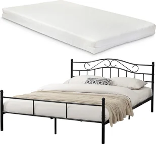 Łóżko metalowe z materacem 160x200cm czarne Rama łóżka łóżko podwójne [en.casa] - Łóżka - miniaturka - grafika 1