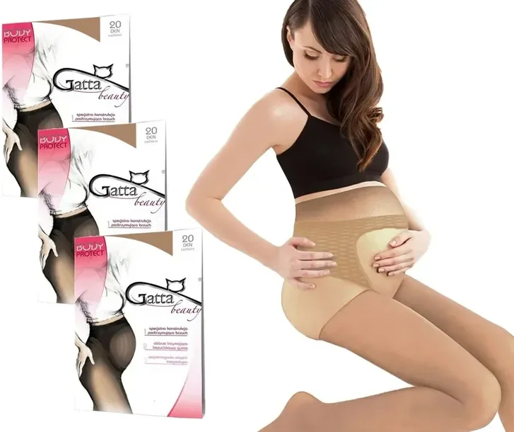 3x Gatta Rajstopy Ciążowe Protect 20den Beige 4-l