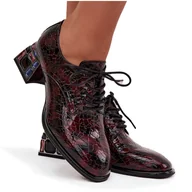 Półbuty damskie - Skórzane Lakierowane Półbuty Damskie Na Obcasie Z Kryształkami Artiker 57C0073 Bordowe-41 - miniaturka - grafika 1