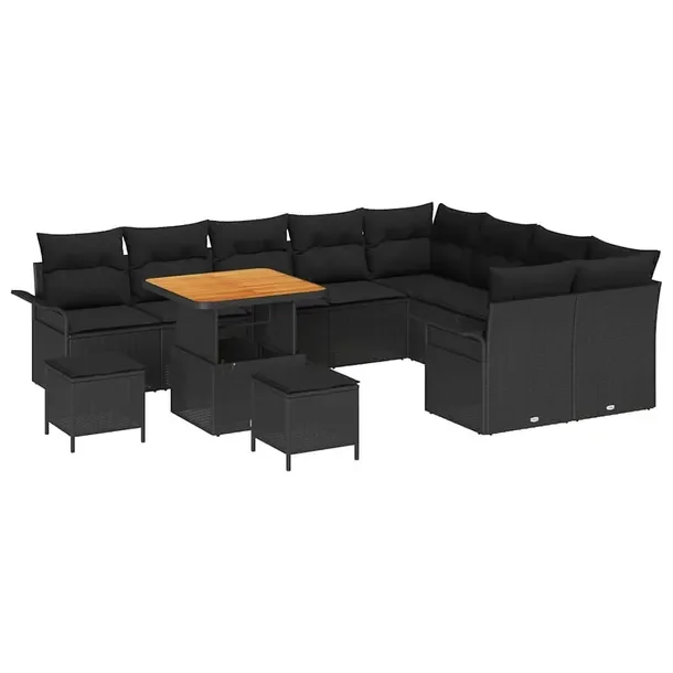 12-częściowy zestaw sof ogrodowych z polirattanu, czarny, 70 cm