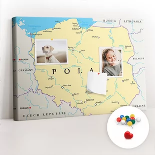 Szkolna Tablica korkowa 60x40 cm, Kolorowe Pinezki, wzór Polityczna mapa Polski - Tablice i flipcharty - miniaturka - grafika 1