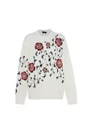 Swetry damskie - faina Damski sweter z cekinami, kwiat, okrągły dekolt, sweter, sweter wełniany biały, rozmiar M/L, biały (wollweiss), M - miniaturka - grafika 1