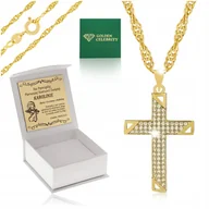 Biżuteria dla dzieci - ZŁOTY ŁAŃCUSZEK SINGAPUR + KRZYŻYK CYRKONIE GRAWER - miniaturka - grafika 1