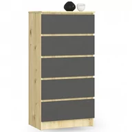 Komody - Komoda do salonu K 60 cm 5 szuflad - dąb artisan-grafit szary - miniaturka - grafika 1