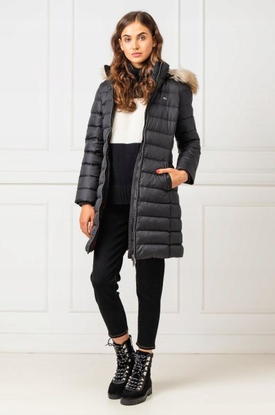 TOMMY JEANS PŁASZCZ CZARNY PUCHOWY PIKOWANY Z KAPTUREM S 2JZA