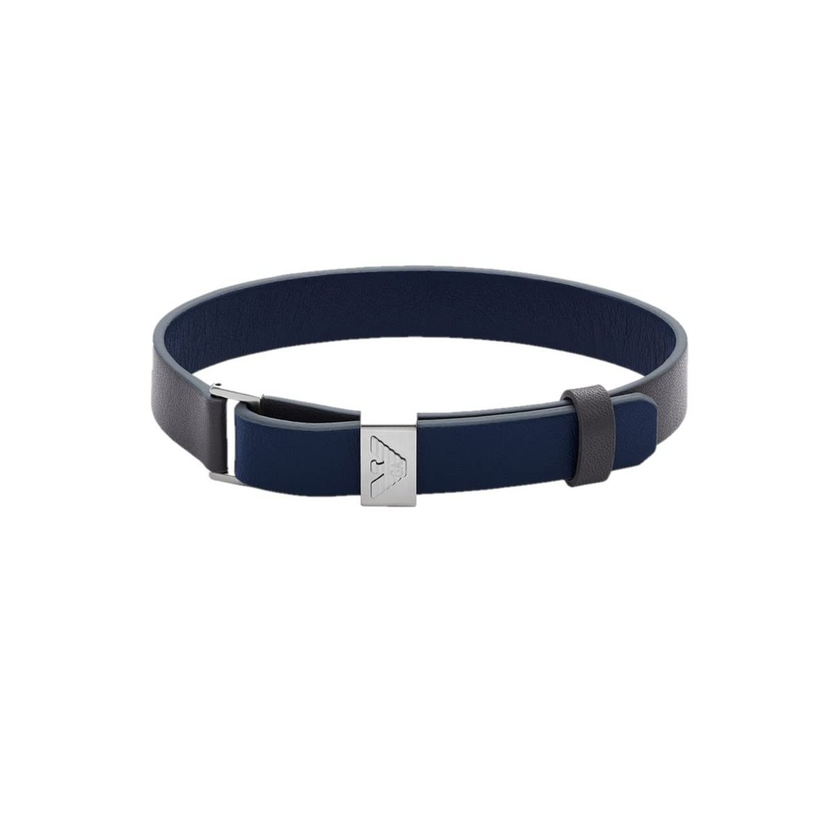 Emporio Armani Men's Blue And Grey Leather Bracelet Egs2918040 - 275Mm X 12Mm Stainless Steel, Gemstone-Free