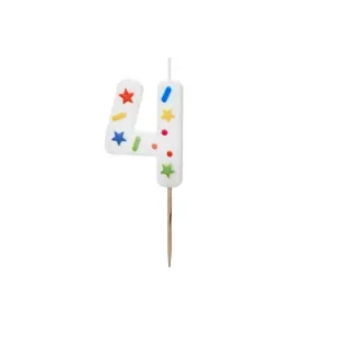 PartyDeco Świeczka urodzinowa 4 biała konfetti 5.5cm - Urodziny dla dorosłych - miniaturka - grafika 1