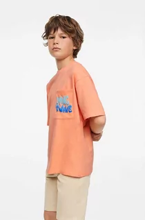 Koszulki i topy damskie - Mango Kids Kids t-shirt bawełniany dziecięcy Bali kolor pomarańczowy z nadrukiem - grafika 1