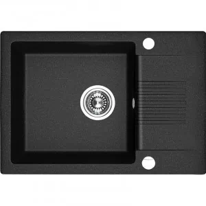 Laveo SBC 713T Zlewozmywak granitowy1 komora z p$757ociekaczem Wymiary 440x650x185 mm Wymiar szafki 500 mmWyko$758czenie czarneW zestawie z syfonem Space Saving i korkiem automatycznym - Zlewozmywaki - miniaturka - grafika 1