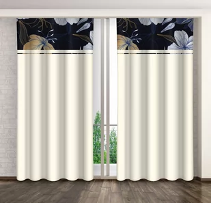 Zasłona gotowa na żabki, 160x250, ecru w kwiaty, ZMK-109 - Zasłony - miniaturka - grafika 1
