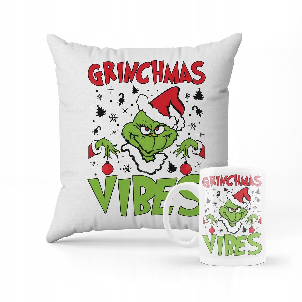 ZESTAW PODUSZKA + KUBEK Grinch święta + IMIĘ 1