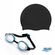Pływanie - ZESTAW DLA DZIECI OKULARY DO PŁYWANIA CZEPEK PŁYWACKI BASEN CZARNY - miniaturka - grafika 1